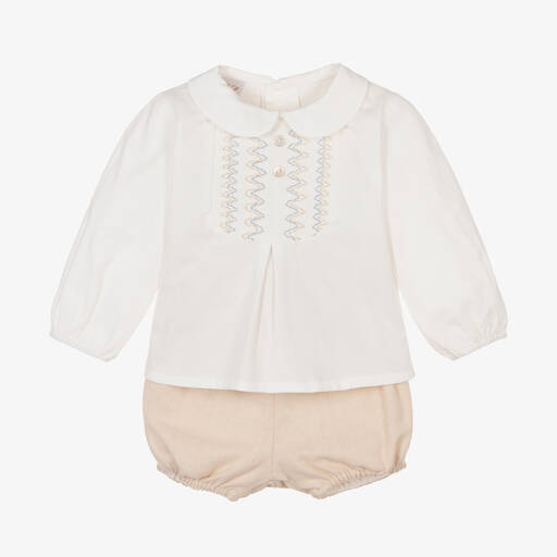 PAZ Rodríguez-Кремовая рубашка и бежевые шорты из хлопка | Childrensalon Outlet