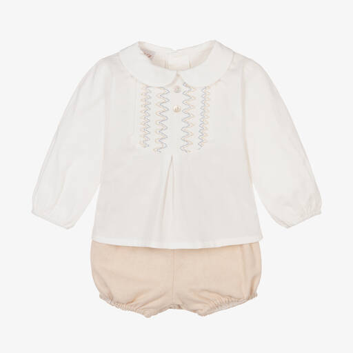 Paz Rodríguez-Boys Ivory & Beige Cotton Shorts Set | Childrensalon Outlet