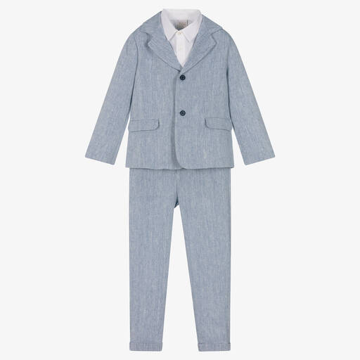 PAZ Rodríguez-Boys Light Blue Linen Suit | Childrensalon Outlet