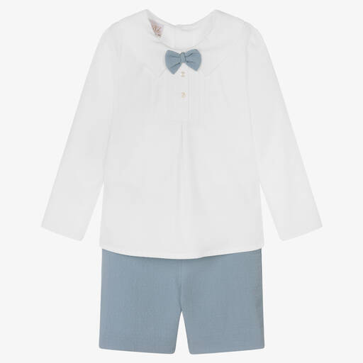 Paz Rodríguez-Ensemble short coton bleu et blanc | Childrensalon Outlet