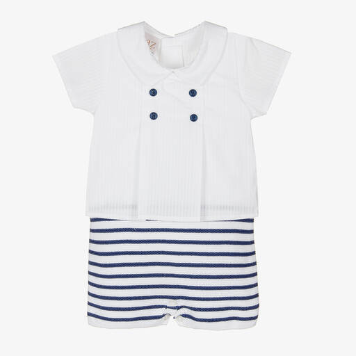 Paz Rodríguez-Boys White & Blue Striped Shortie | Childrensalon Outlet