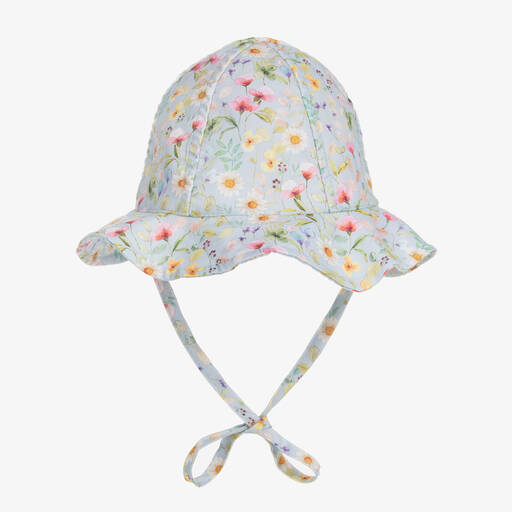 Paz Rodríguez-Girls Blue Cotton Floral Hat  | Childrensalon Outlet