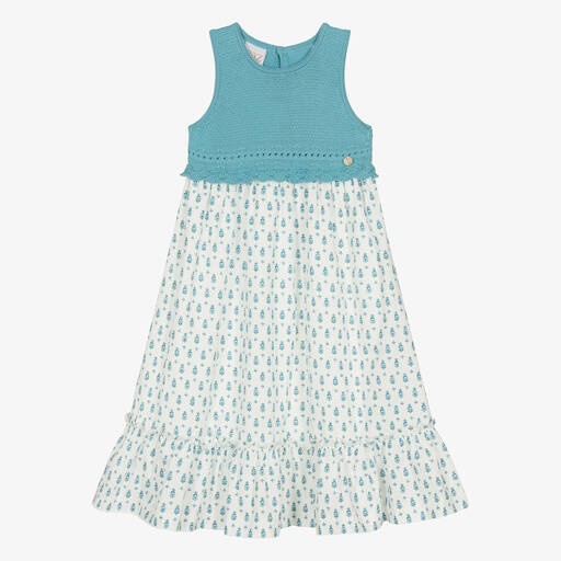 PAZ Rodríguez-Girls Blue & White Cotton Dress | Childrensalon Outlet