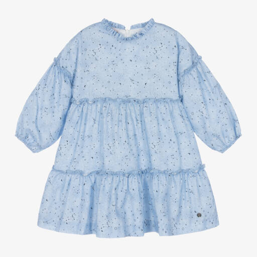 PAZ Rodríguez-Girls Cotton Ruffle Dress in Blue | Childrensalon Outlet