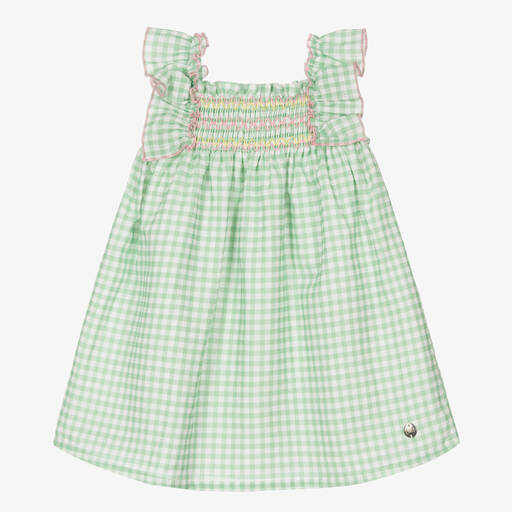 Paz Rodríguez-Girls Green Cotton Gingham Dress | Childrensalon Outlet