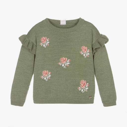 PAZ Rodríguez-Girls Green Floral Sweater | Childrensalon Outlet