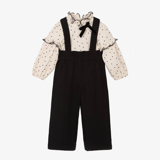 Paz Rodríguez-Кремовая блузка и черный полукомбинезон из хлопка | Childrensalon Outlet