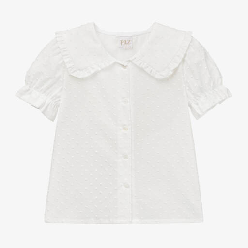 PAZ Rodríguez-Girls Ivory Plumeti Cotton Blouse | Childrensalon Outlet