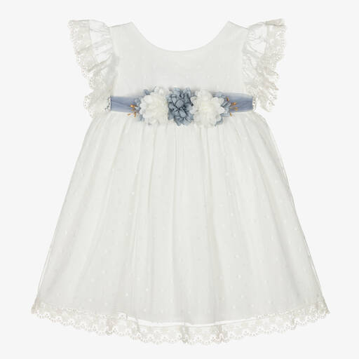 PAZ Rodríguez-Girls Ivory Tulle & Floral Belt Dress | Childrensalon Outlet