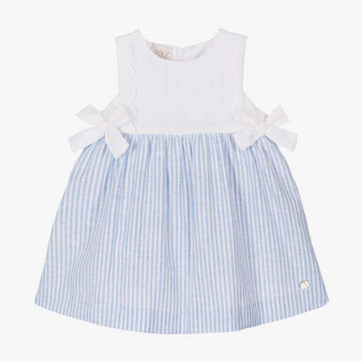 PAZ Rodríguez-Платье из льна и хлопка в синие полоски для девочек | Childrensalon Outlet