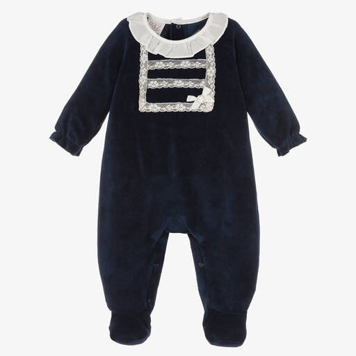 Paz Rodríguez-Girls Navy Velour Babygrow  | Childrensalon Outlet