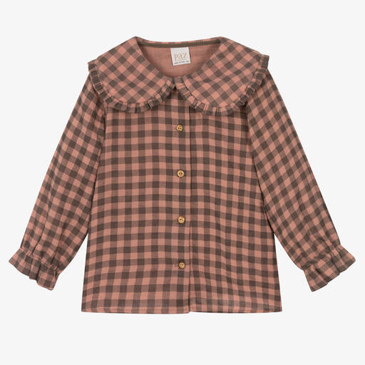 PAZ Rodríguez-Girls Pink Check Cotton Blouse | Childrensalon Outlet