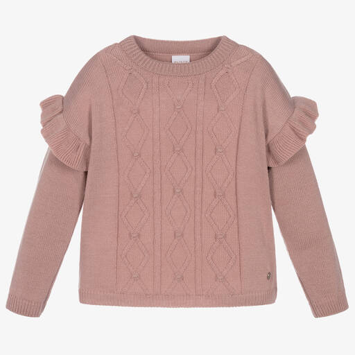 PAZ Rodríguez-Girls Pink Knitted Wool Ruffle Sweater | Childrensalon Outlet