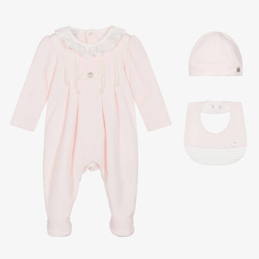 PAZ Rodríguez-Girls Pink Velour Smocked Babygrow Set | Childrensalon Outlet