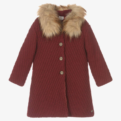 Paz Rodríguez-Manteau rouge en maille de laine Fille | Childrensalon Outlet