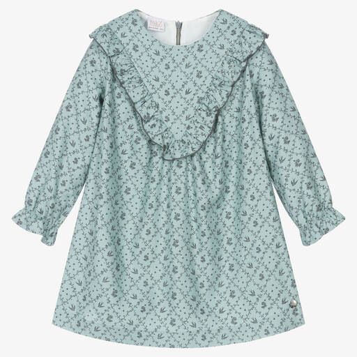 Paz Rodríguez-Girls Teal Blue Cotton Floral Dress | Childrensalon Outlet