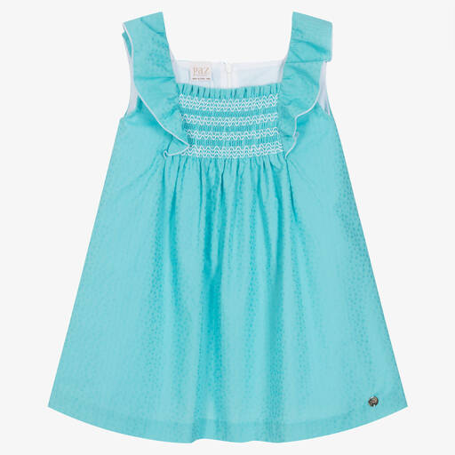 Paz Rodríguez-Girls Turquoise Blue Cotton Dress | Childrensalon Outlet