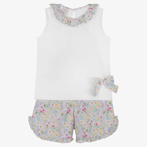 Paz Rodríguez-Girls White & Blue Floral Shorts Set | Childrensalon Outlet