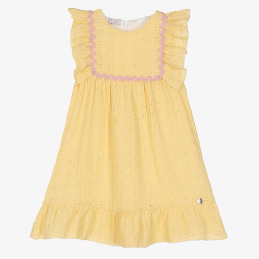 PAZ Rodríguez-فستان قطن برودوري لون أصفر موتارد | Childrensalon Outlet