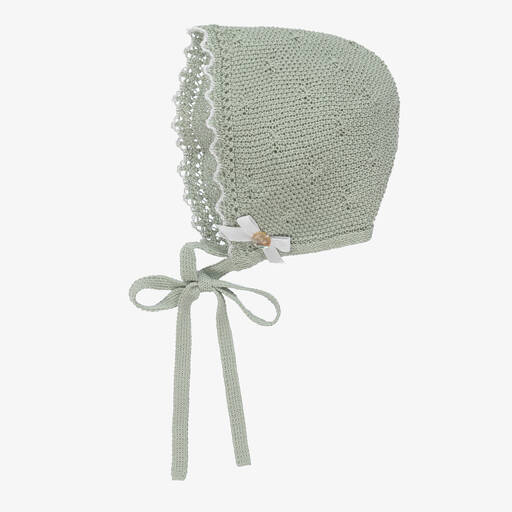 PAZ Rodríguez-Green Cotton Knit Baby Bonnet | Childrensalon Outlet