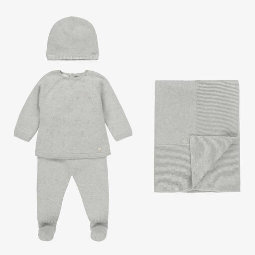 Paz Rodríguez-Grey Cotton Knit Babygrow Gift Set | Childrensalon Outlet