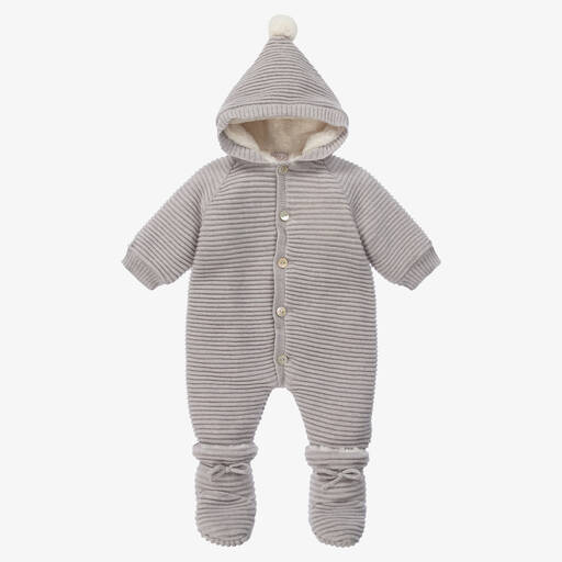 PAZ Rodríguez-Grey Cotton Knit Pramsuit & Booties | Childrensalon Outlet