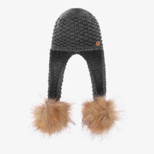 PAZ Rodríguez-Grey Fur Pom-Pom Hat  | Childrensalon Outlet