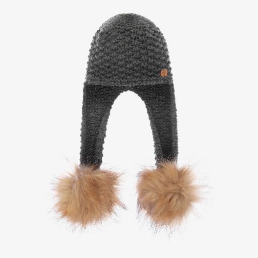 Paz Rodríguez-Grey Fur Pom-Pom Hat  | Childrensalon Outlet