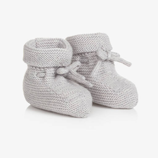 Paz Rodríguez-Grey Knitted Wool Baby Booties | Childrensalon Outlet