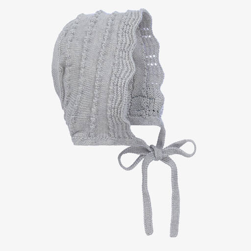 Paz Rodríguez-Grey Merino Wool Knitted Baby Bonnet | Childrensalon Outlet