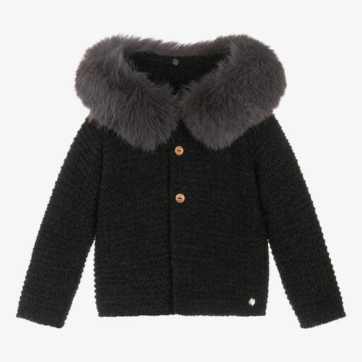 PAZ Rodríguez-Grey Wool Knit Hooded Jacket | Childrensalon Outlet