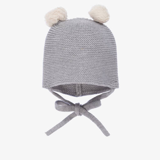Paz Rodríguez-Grey Wool Knit Pom-Pom Hat | Childrensalon Outlet