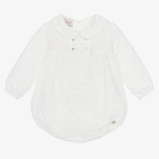 PAZ Rodríguez-Ivory Embroidered Cotton Baby Shortie | Childrensalon Outlet