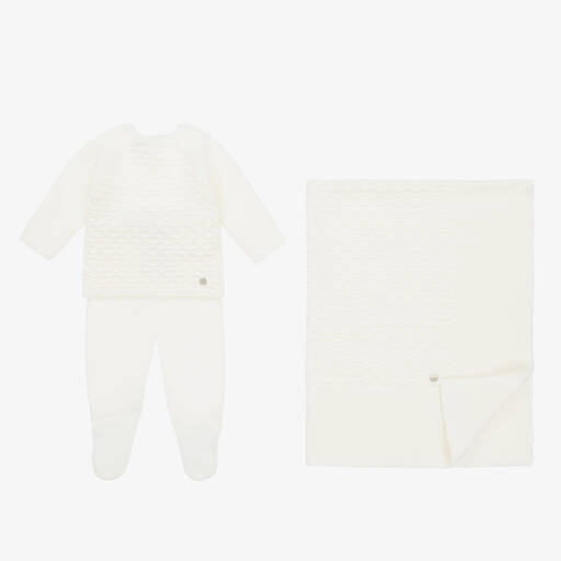 PAZ Rodríguez-Ivory Merino Wool 2 Piece Babygrow Set | Childrensalon Outlet