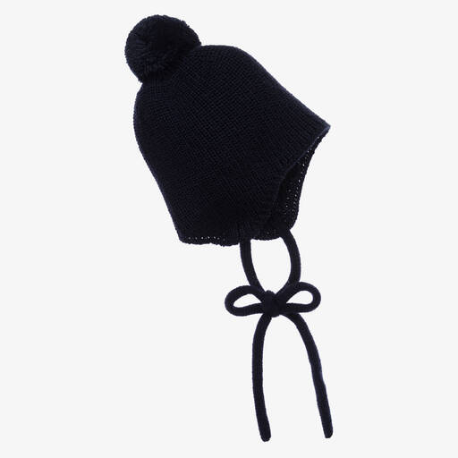 PAZ Rodríguez-Navy Blue Wool Knit Pom-Pom Hat | Childrensalon Outlet