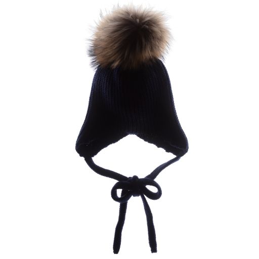 Paz Rodríguez-Navy Blue Wool Pom-Pom Hat  | Childrensalon Outlet