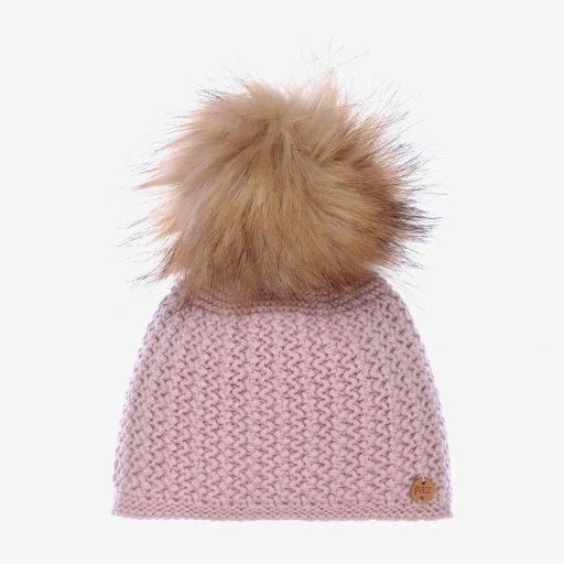 Paz Rodríguez-Pink Faux Fur Pom-Pom Hat  | Childrensalon Outlet