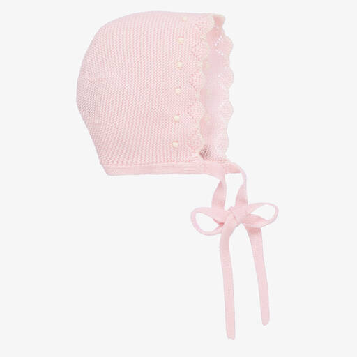 PAZ Rodríguez-Pink Merino Wool Knitted Baby Bonnet | Childrensalon Outlet