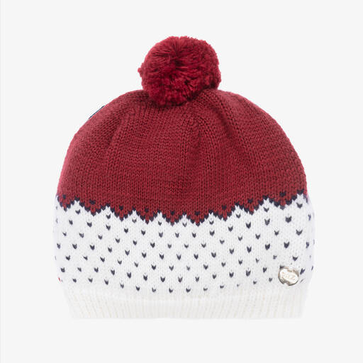 Paz Rodríguez-Bonnet rouge et ivoire à pompon | Childrensalon Outlet