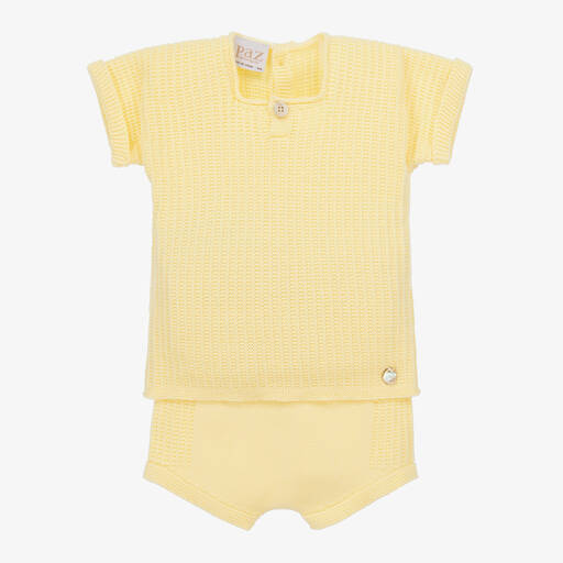 PAZ Rodríguez-Yellow Knitted Cotton Baby Shorts Set | Childrensalon Outlet