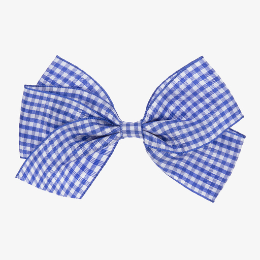 Peach Ribbons-Blue Gingham Bow Clip (12cm) | Childrensalon Outlet