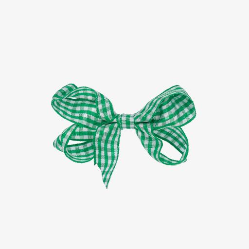 Peach Ribbons-Green Gingham Bow Clip (7cm) | Childrensalon Outlet