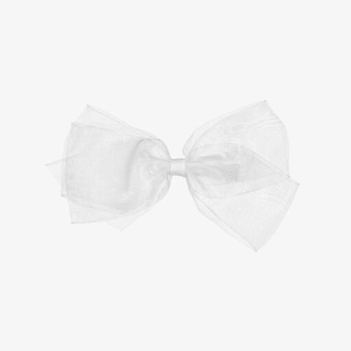 Peach Ribbons-White Organza Bow Clip (12cm) | Childrensalon Outlet