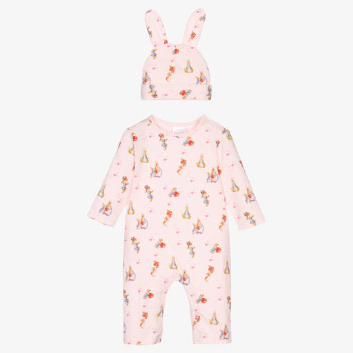 Peter Rabbit™ by Childrensalon-Baby Girls Pink Cotton Romper Suit Set | Childrensalon Outlet