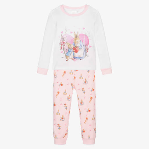 Peter Rabbit™ by Childrensalon-بيجاما قطن لون أبيض وزهري للبنات | Childrensalon Outlet