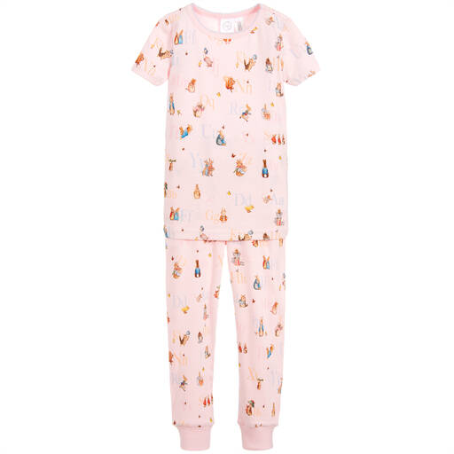 Peter Rabbit™ by Childrensalon-Girls Pink Cotton Jersey Pyjamas | Childrensalon Outlet