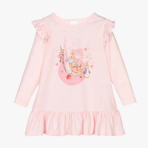 Peter Rabbit™ by Childrensalon-قميص نوم جيرسي لون زهري مزين بكشكش للبنات | Childrensalon Outlet