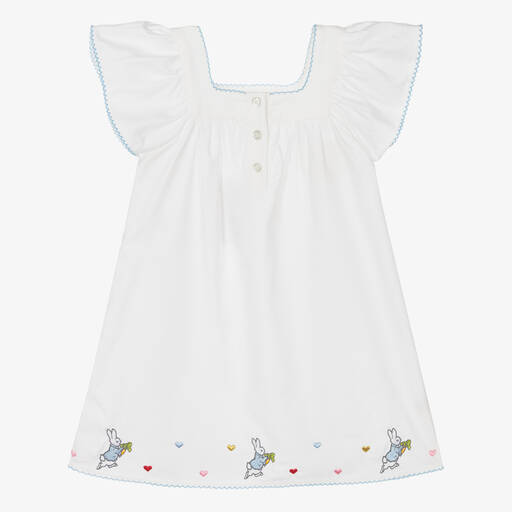 Peter Rabbit™ by Childrensalon-Girls White Embroidered Cotton Nightdress | Childrensalon Outlet