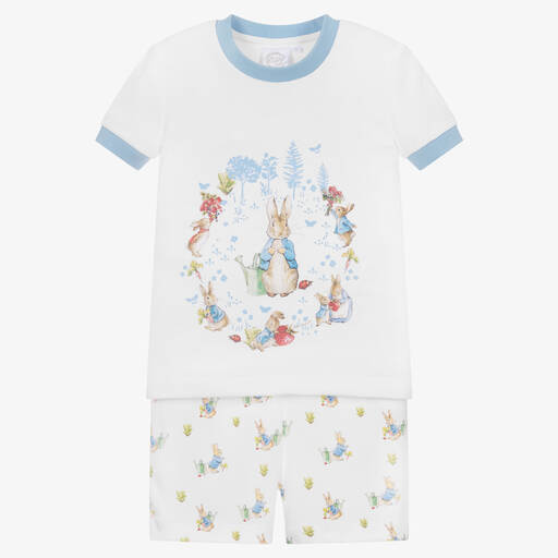 Peter Rabbit™ by Childrensalon-White & Blue Short Cotton Pyjamas | Childrensalon Outlet