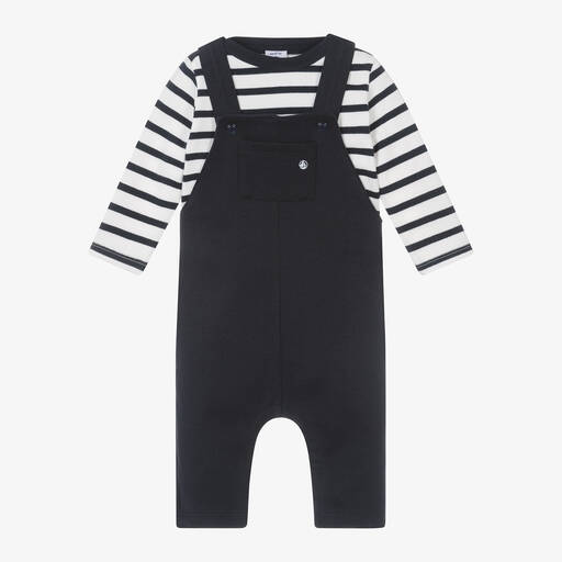 Petit Bateau-طقم دانغريز أطفال ولادي قطن لون كحلي وأبيض | Childrensalon Outlet